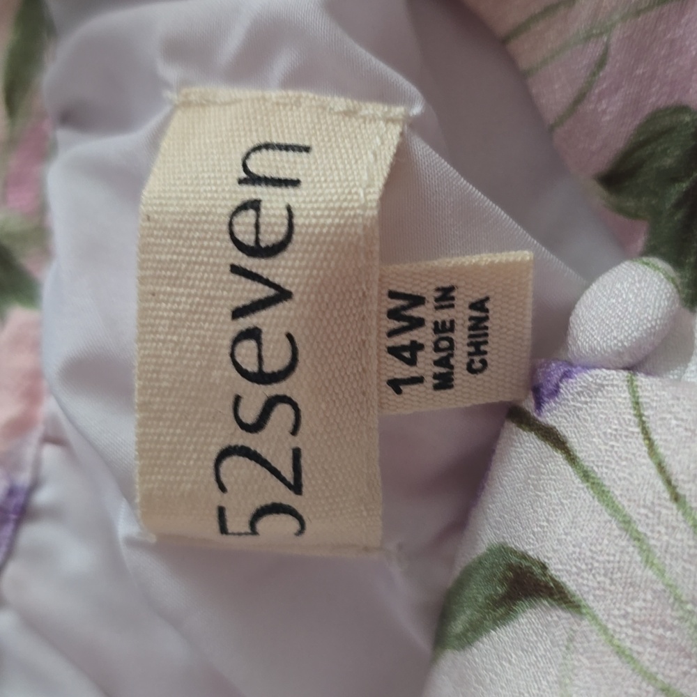 52SEVEN BRAND WOMEN'S PLUS WHITE AND PURPLE LINED FLORAL DRESS SIZE 14W - Picture 7 of 16